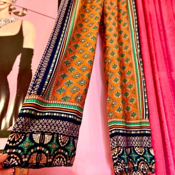 Kenar Pants - Vintage Kenar Palazzo Pants Wide Leg Orange Indian Boho Women’s Extra Small